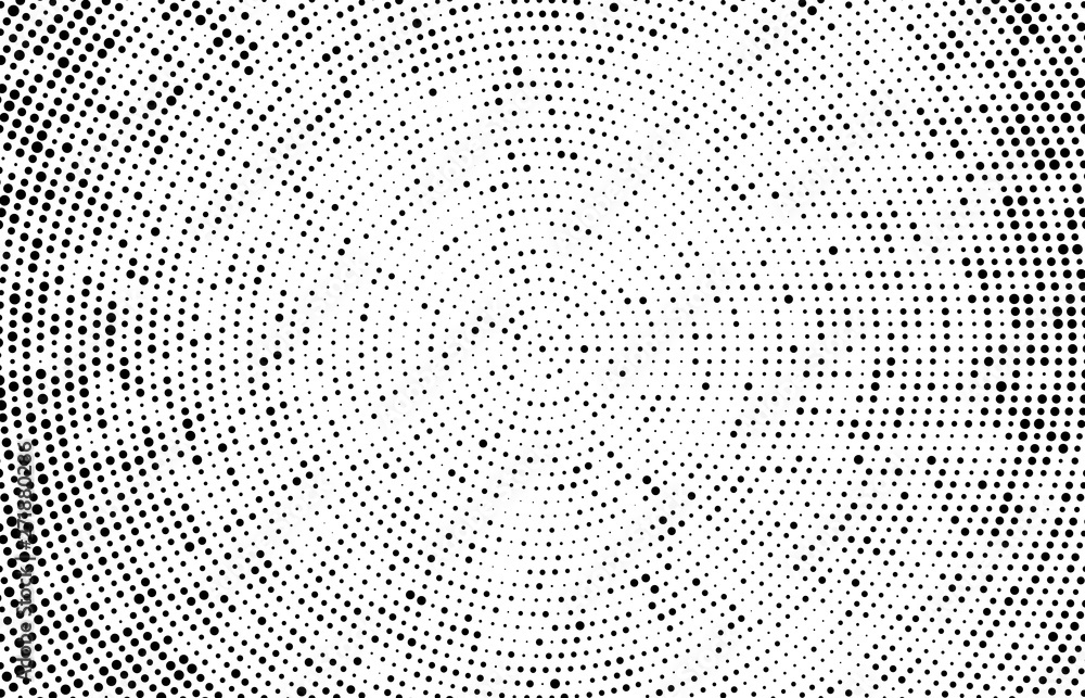 Abstract radial halftone texture. Monochrome background of black dots on white Abstract radial halftone texture. Monochrome background of black dots on white