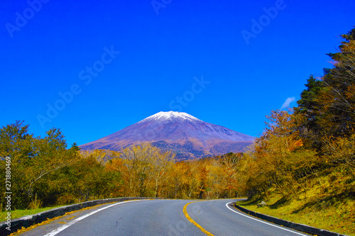 紅葉シーズンの富士山、富士市の富士スカイラインから見る風景
