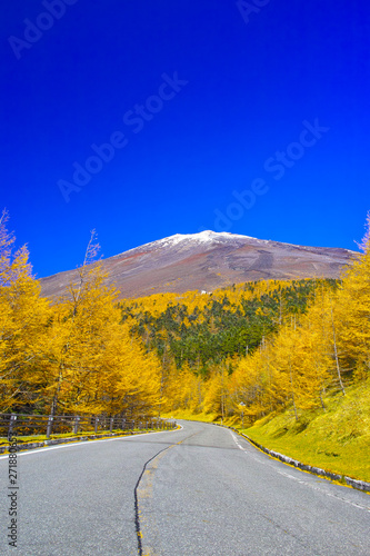 紅葉シーズンの富士山、富士宮市の富士スカイラインから見る風景