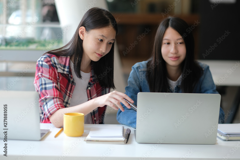 girl teenager college high school student studying with computer girl teenager college high school student studying with computer