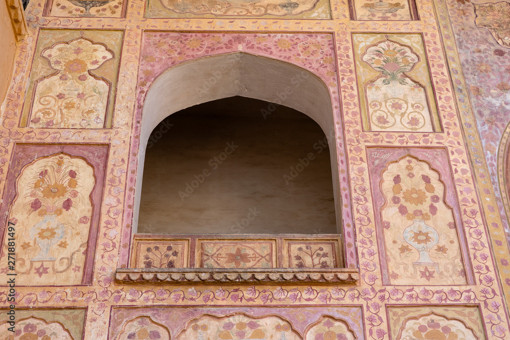 Amber fort architecture detail in Jaipur, Rajasthan, India