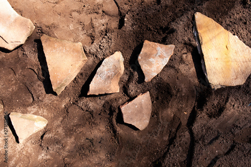 Roughly cut stones laying in a field