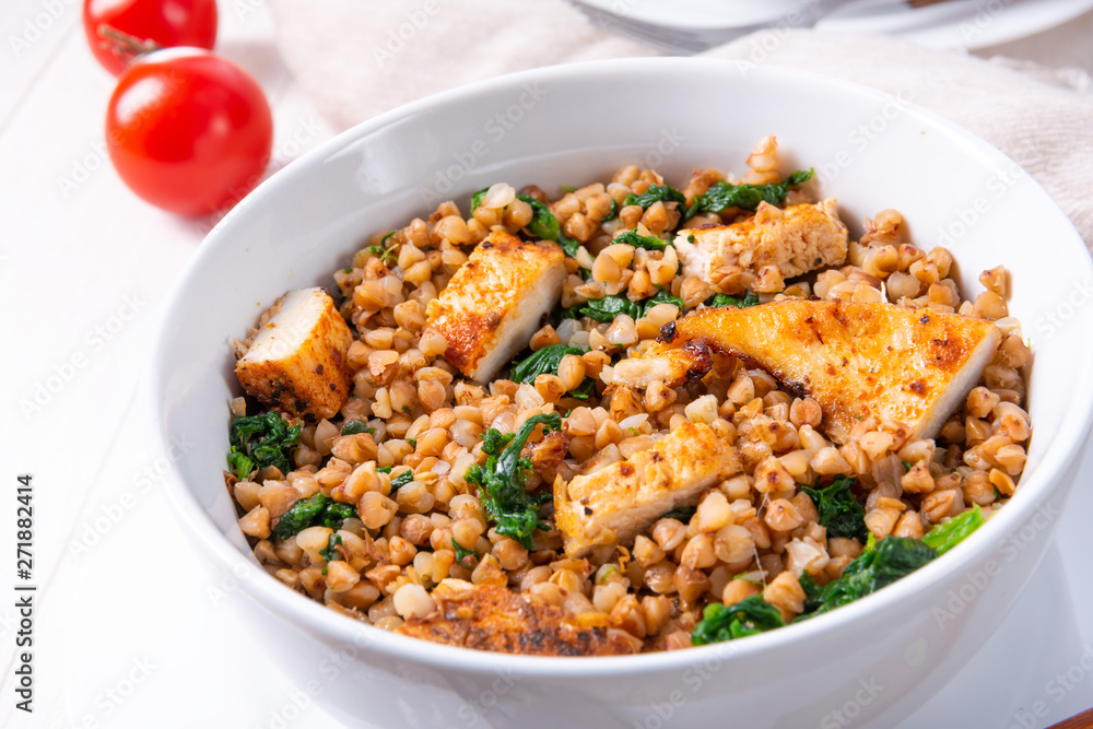 Kaszotto- polish food from buckwheat with grilled chicken Kaszotto- polish food from buckwheat with grilled chicken