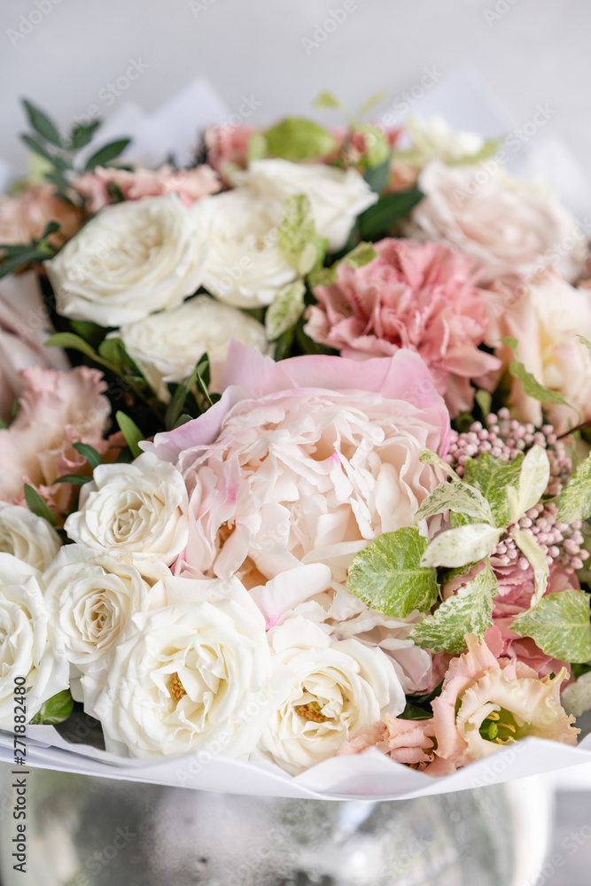 delicate, pastel coloured Small Beautiful bouquet of mixed flowers. Floral shop concept . Beautiful fresh cut bouquet. Flowers delivery delicate, pastel coloured Small Beautiful bouquet of mixed flowers. Floral shop concept . Beautiful fresh cut bouquet. Flowers delivery