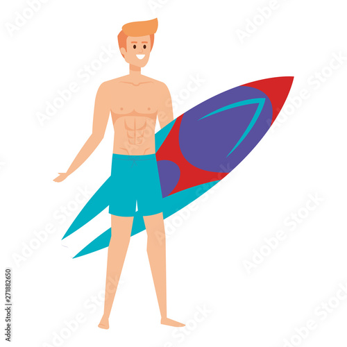 young man with swimsuit and surfboard © Gstudio