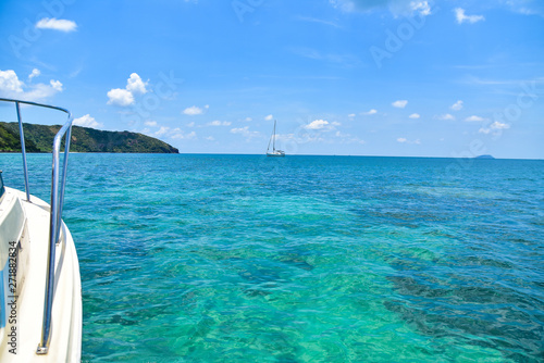 Boat at Blue Sea View Travel in Summer Holidays Concept