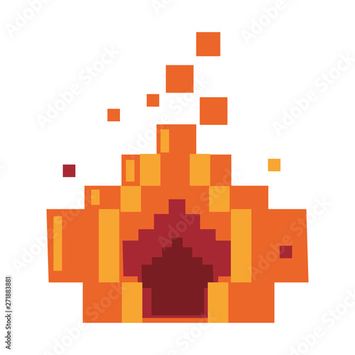 Retro videogame fire pixelated cartoon
