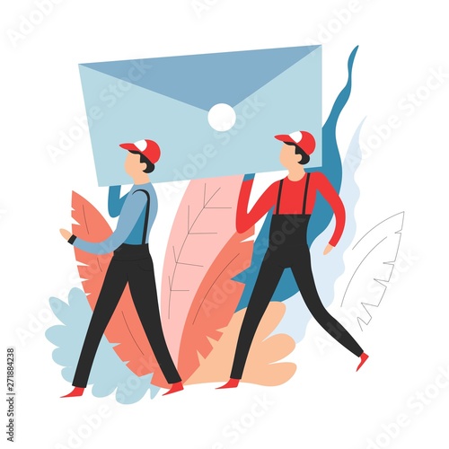 Delivery service mail or post deliverers carrying message