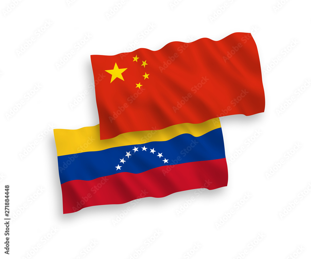 National vector fabric wave flags of Venezuela and China isolated on white background 1 to 2 proportion. National vector fabric wave flags of Venezuela and China isolated on white background 1 to 2 proportion.
