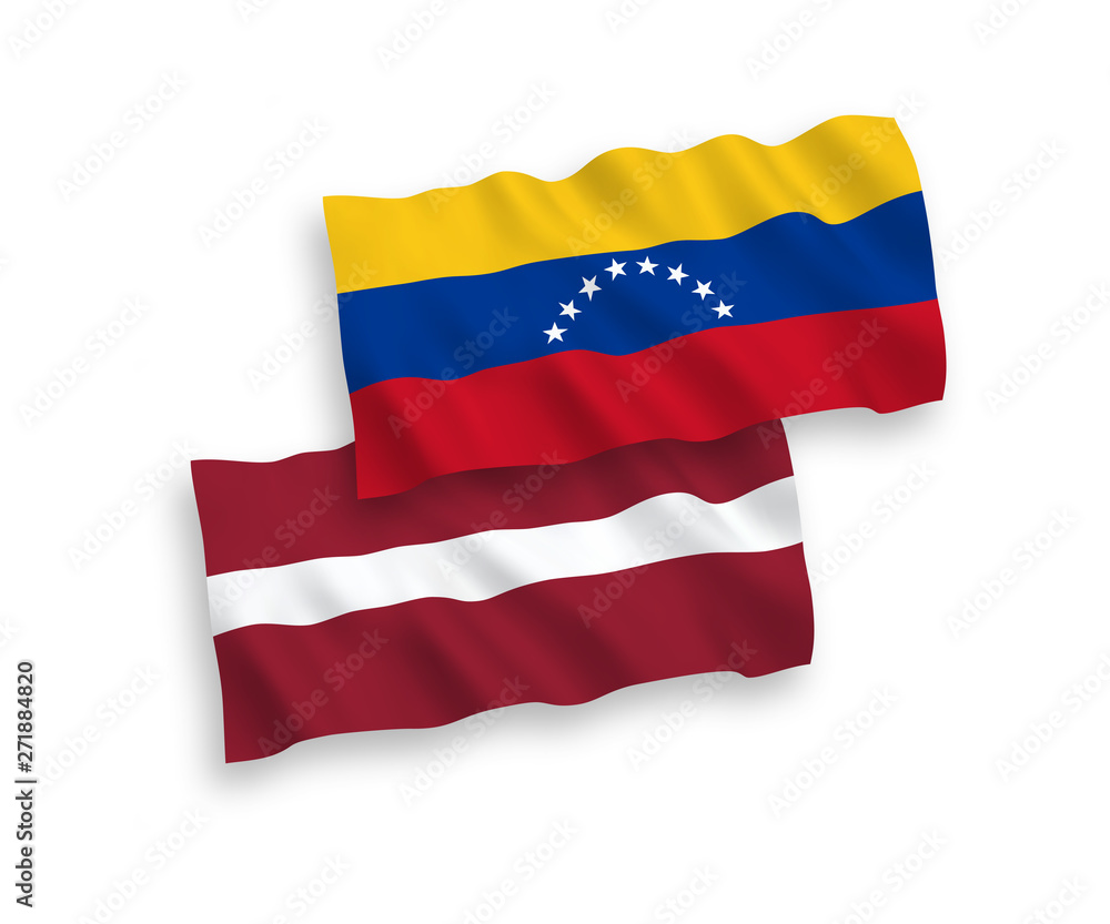 National vector fabric wave flags of Latvia and Venezuela isolated on white background. 1 to 2 proportion. National vector fabric wave flags of Latvia and Venezuela isolated on white background. 1 to 2 proportion.