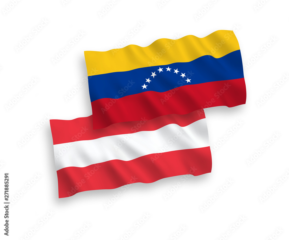 National vector fabric wave flags of Austria and Venezuela isolated on white background. 1 to 2 proportion. National vector fabric wave flags of Austria and Venezuela isolated on white background. 1 to 2 proportion.