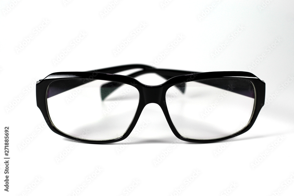 Fototapeta premium Black eyeglasses isolated on white background, Close up black eyeglasses