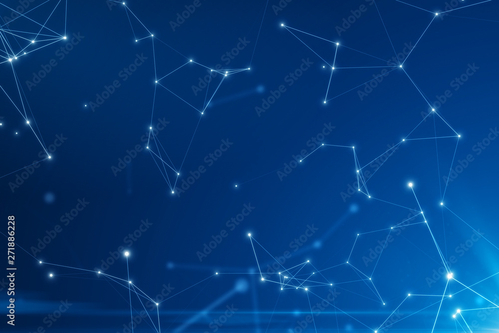 Abstract connected dots on bright blue background.