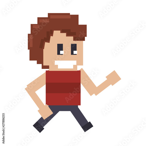 Retro videogame smiling guy characeter pixelated cartoon