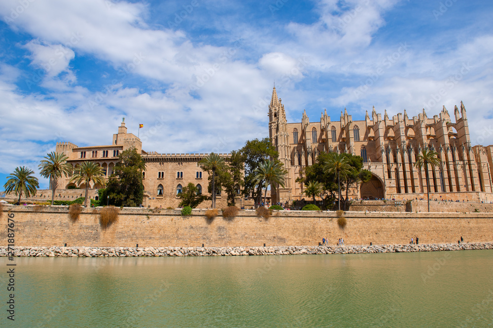 Panoramic view of La Seu, the gothic medieval cathedral of Palma de Mallorca, Spain.