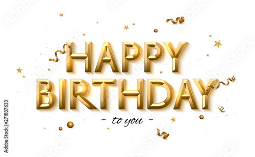 Vector happy birthday background with serpentine, gold star, ball and text.