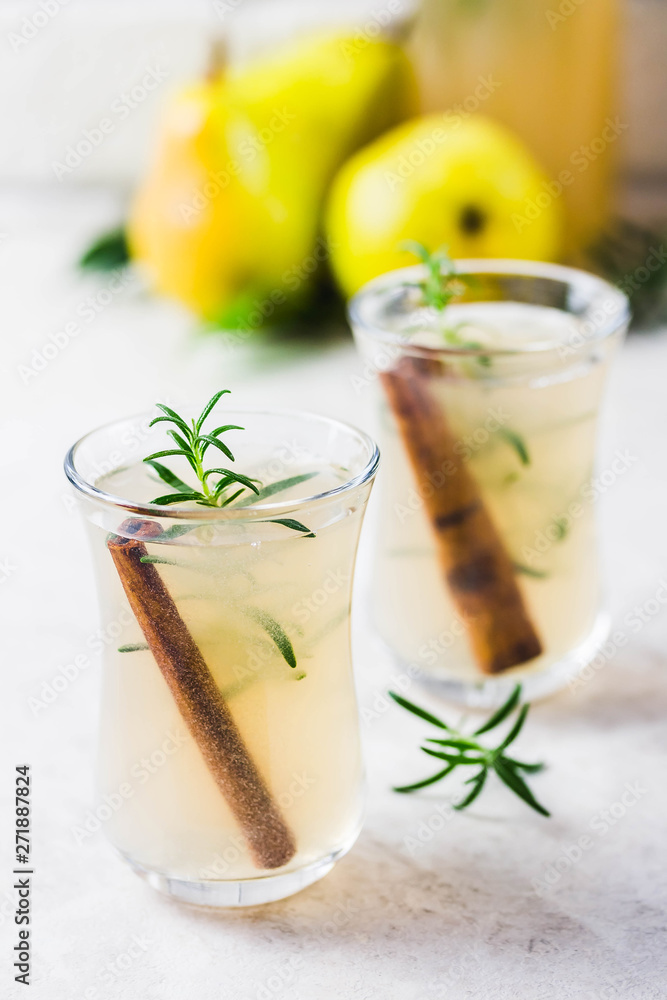 Fototapeta premium Spiced fermented cinnamon ginger kombucha. Selective focus, space for text.