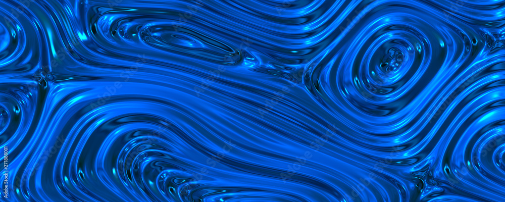 Fototapeta premium Wavy metallic liquid blue background