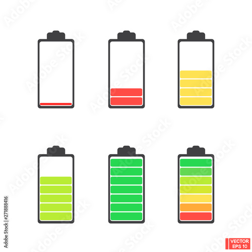 Set of battery fullness level indicator. From low to high