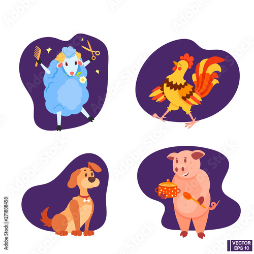 Fototapeta Naklejka Na Ścianę i Meble -  Set of cartoon farm animal characters with flat style.