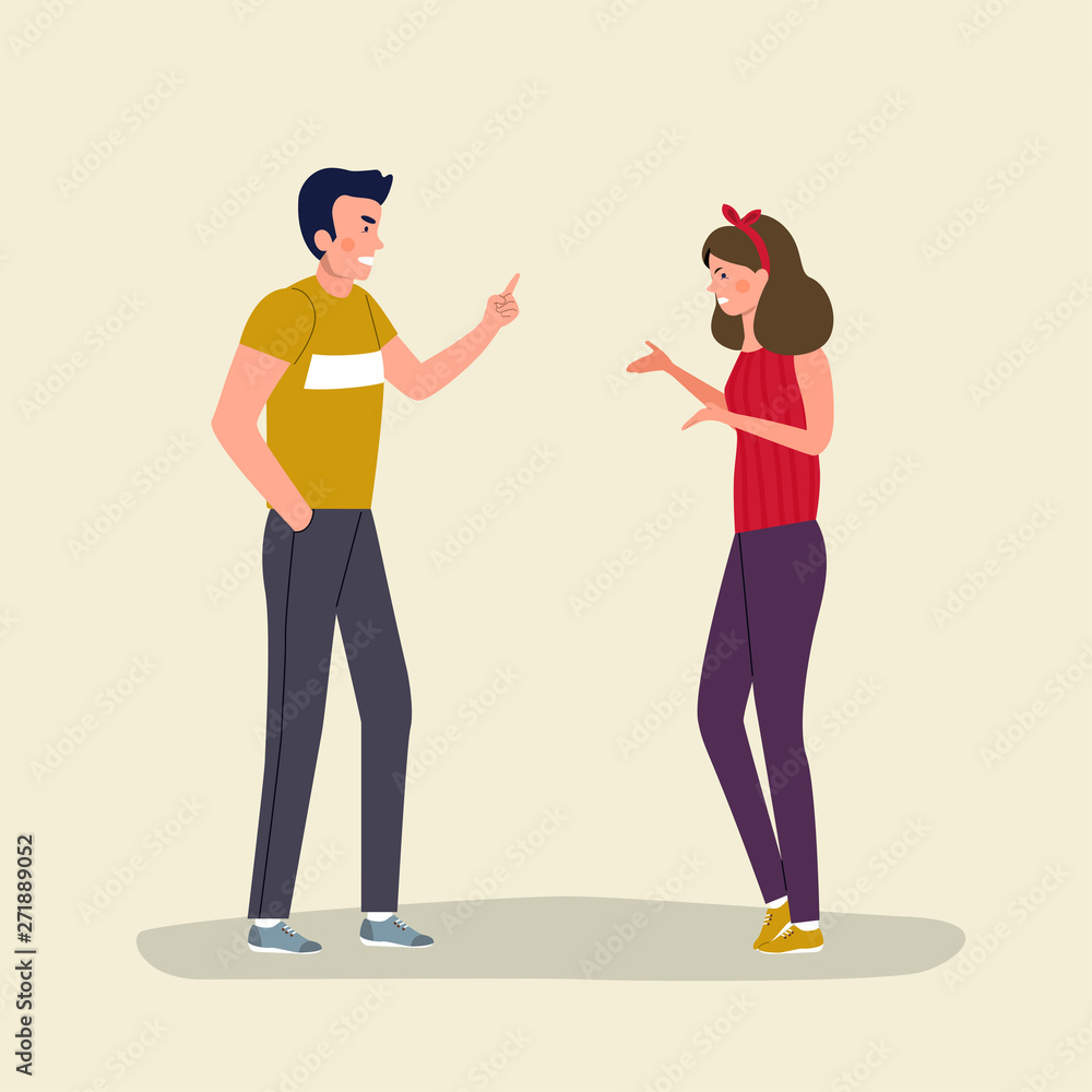 Man and woman quarreling isolated. Vector flat style illustration Man and woman quarreling isolated. Vector flat style illustration