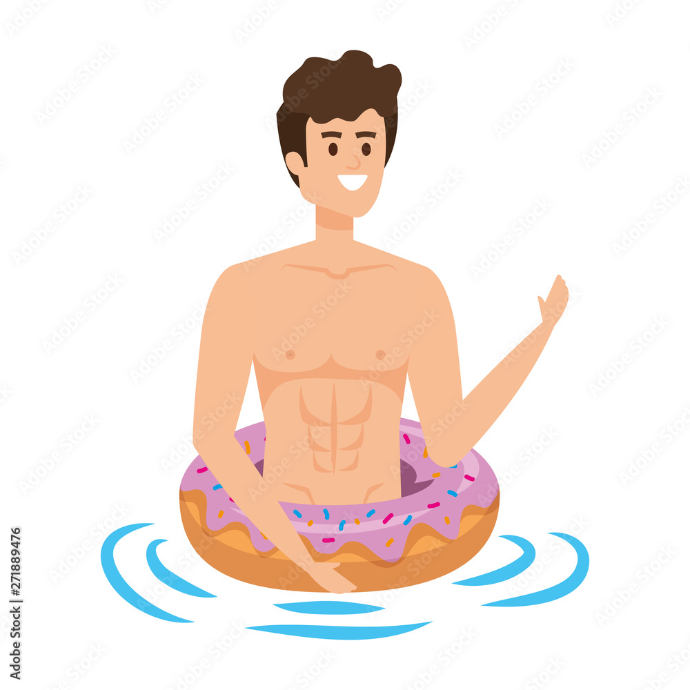 young man with donut float character young man with donut float character