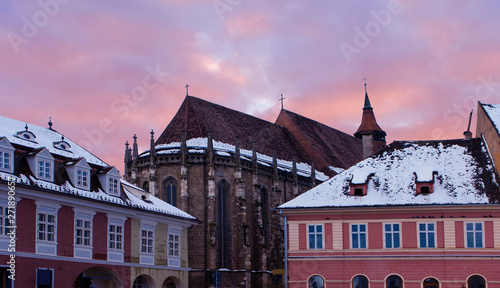 View of the Black church during winter, Brasov, Romania
