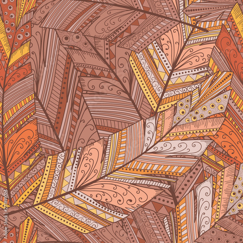 Seamless pattern with abstract feather.Hand draw illustration