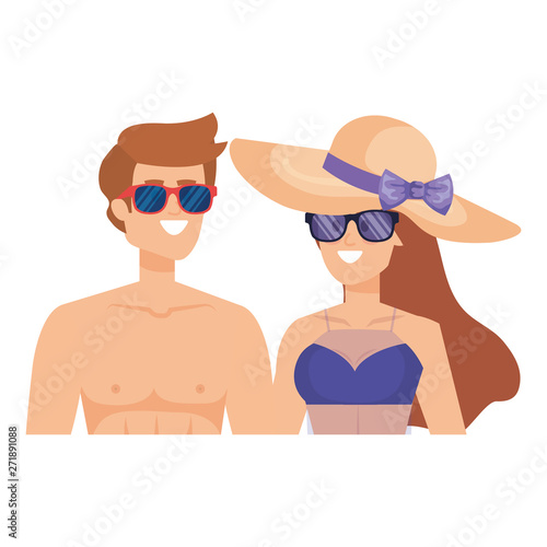 young couple with swimsuit and sunglasses