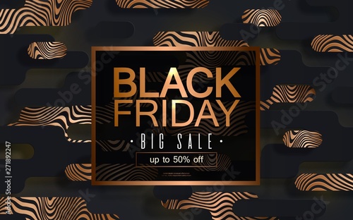 Black Friday sale banner, abstract background golden glitters, vector