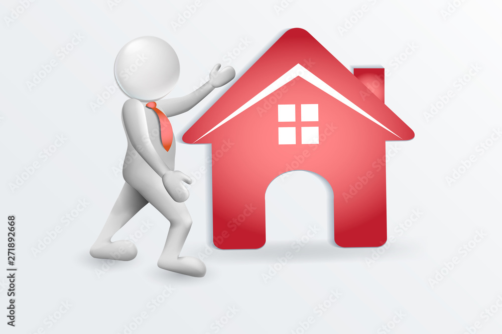 3D Man Realtor And Red House Logo Vector