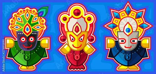 Lord Jagannath, Balabhadra and Subhadra - Orissan God - Ratha Yatra hindu festival in Puri. Vector icon