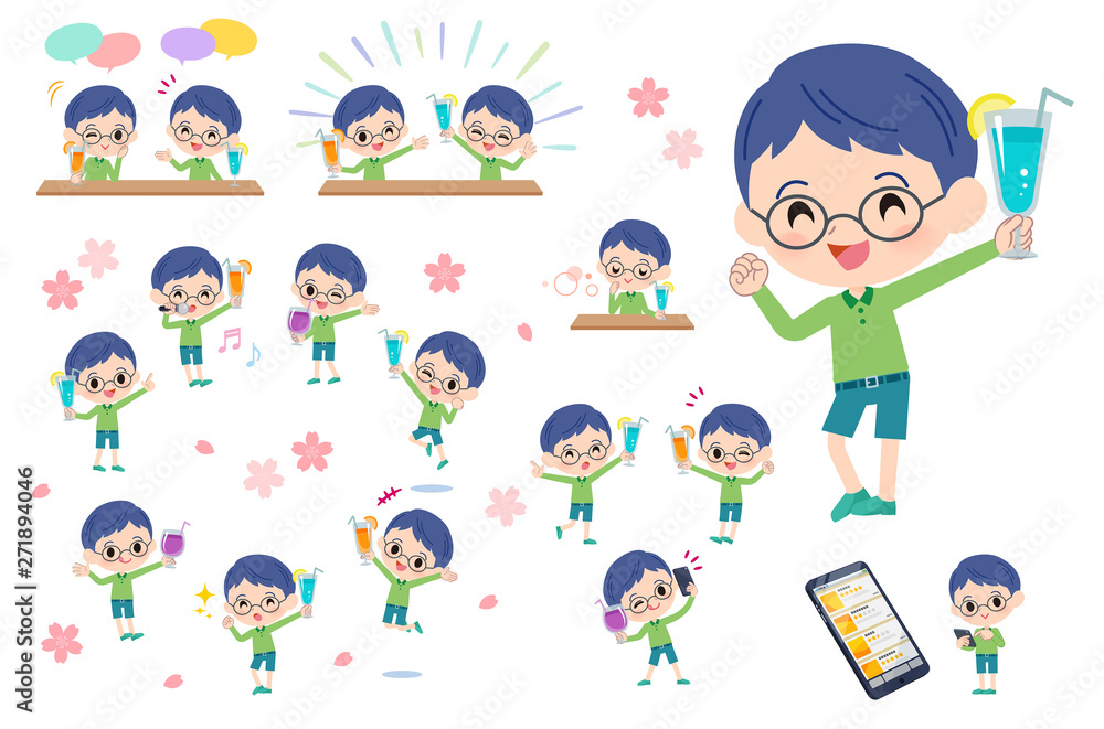 Green clothing glasses boy_Drink party Green clothing glasses boy_Drink party