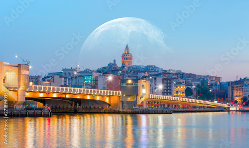 Galata Tower, Galata Bridge, Karakoy district and Golden Horn at morning, istanbul - Turkey "Elements of this image furnished by NASA" 