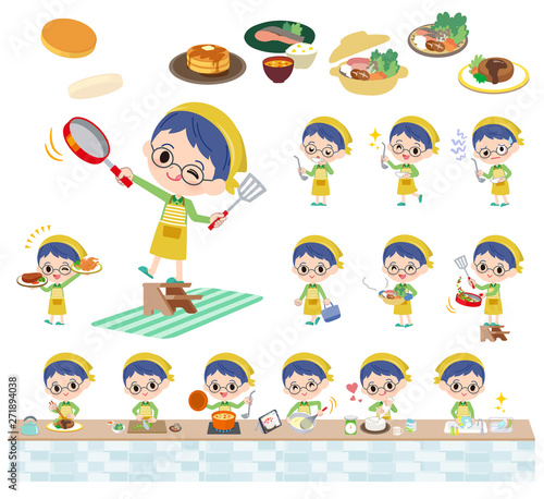 Green clothing glasses boy_cooking