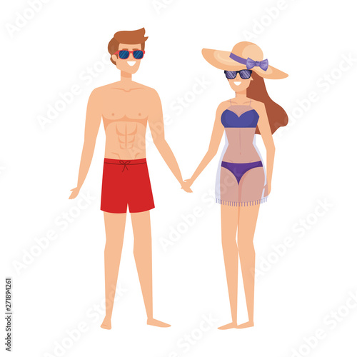 young couple with swimsuit and sunglasses