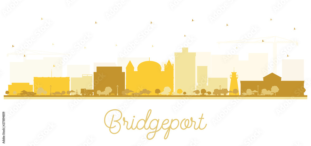 Bridgeport Connecticut City Skyline with Golden Buildings Isolated on White.