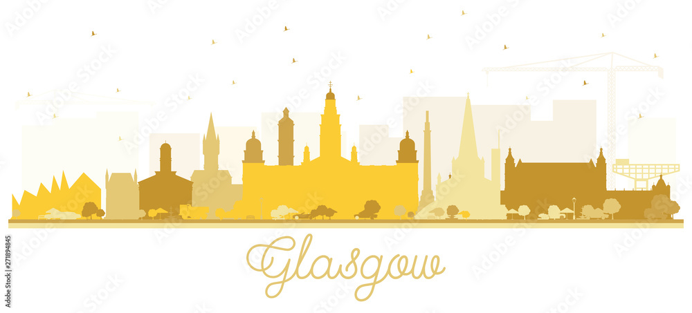 Glasgow Scotland City Skyline with Golden Buildings Isolated on White.
