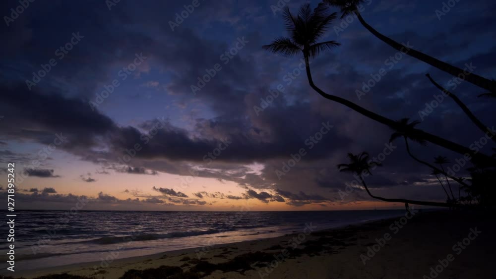 Sea sunrise, palm trees and tropical island beach Punta Cana, Dominican republic, caribbean landscape Sea sunrise, palm trees and tropical island beach Punta Cana, Dominican republic, caribbean landscape