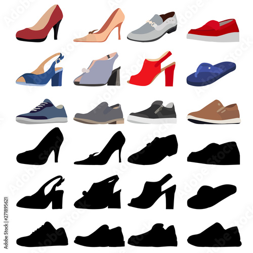vector, isolated, set, collection, women's and men's shoes