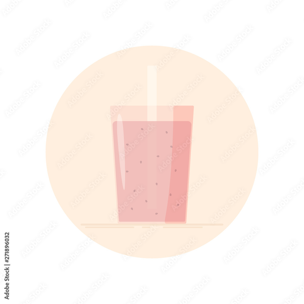 Vector icon of smoothie, milk shake, fresh in a glass with straw. No stroke flat icon, isolated in circle. Pink colors. Vector icon of smoothie, milk shake, fresh in a glass with straw. No stroke flat icon, isolated in circle. Pink colors.