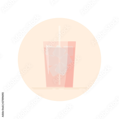 Vector icon of cocoa or hot chocolate with marshmallow on top in a mug. Isolated in circle. Flat design. Green and pink colors.