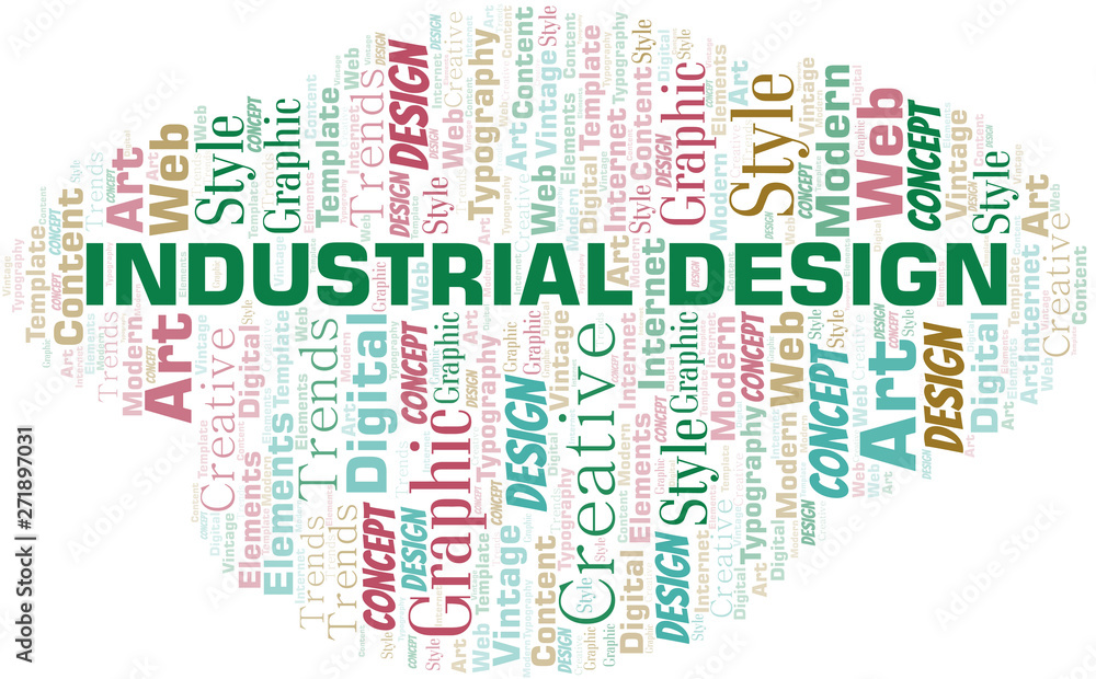 Fototapeta premium Industrial Design word cloud. Wordcloud made with text only.