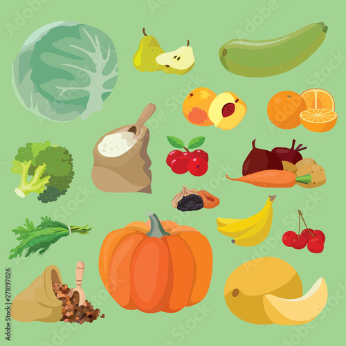 Vegetables, fruits, berries, cereals