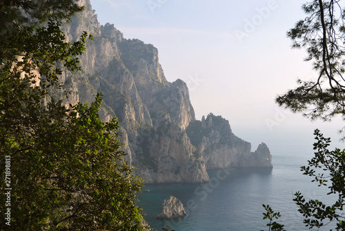 Beautiful seascape with a rocky shore on the island of Capri.
