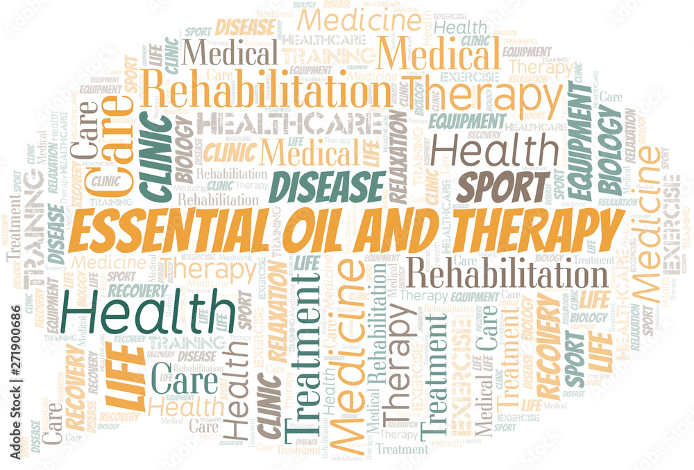 Essential Oil And Therapy word cloud. Wordcloud made with text only.