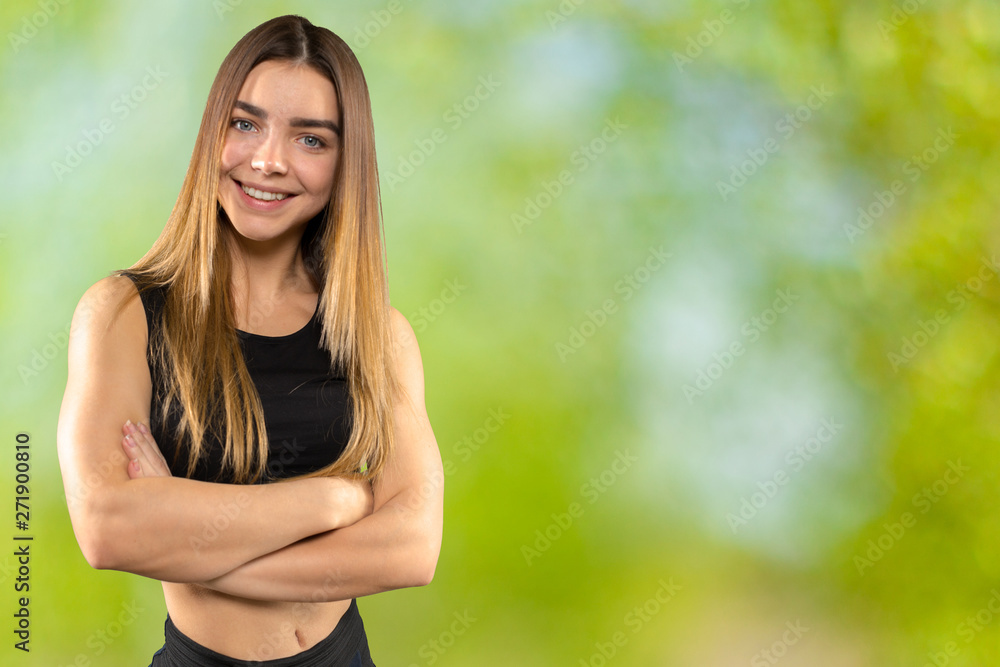portrait of sporty styles woman while smiling isolated portrait of sporty styles woman while smiling isolated