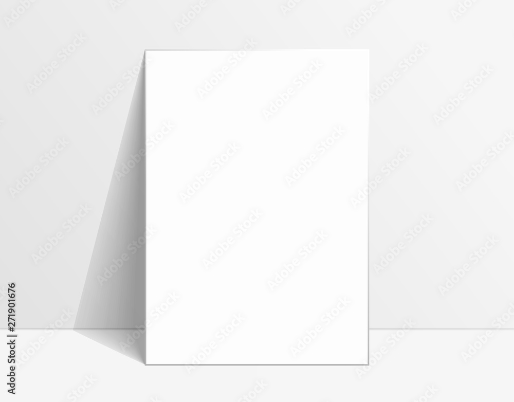 White poster mockup standing on the floor near white wall. Blank Canvas Mockup for design White poster mockup standing on the floor near white wall. Blank Canvas Mockup for design