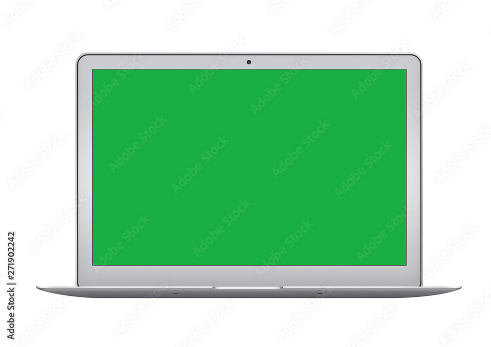Isolated green screen silver laptop computer on white background Isolated green screen silver laptop computer on white background