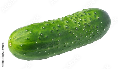 Isolated cucumber. One bended curved cucumber on white background with clipping path.